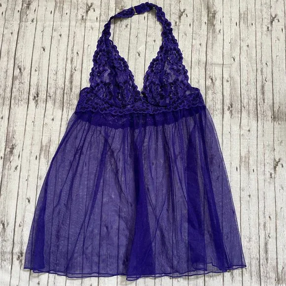 Victoria's Secret | Intimates & Sleepwear | Victorias Secret Womens Purple  Lace Babydoll Halter Lingerie Sheer Size Small S | Poshmark